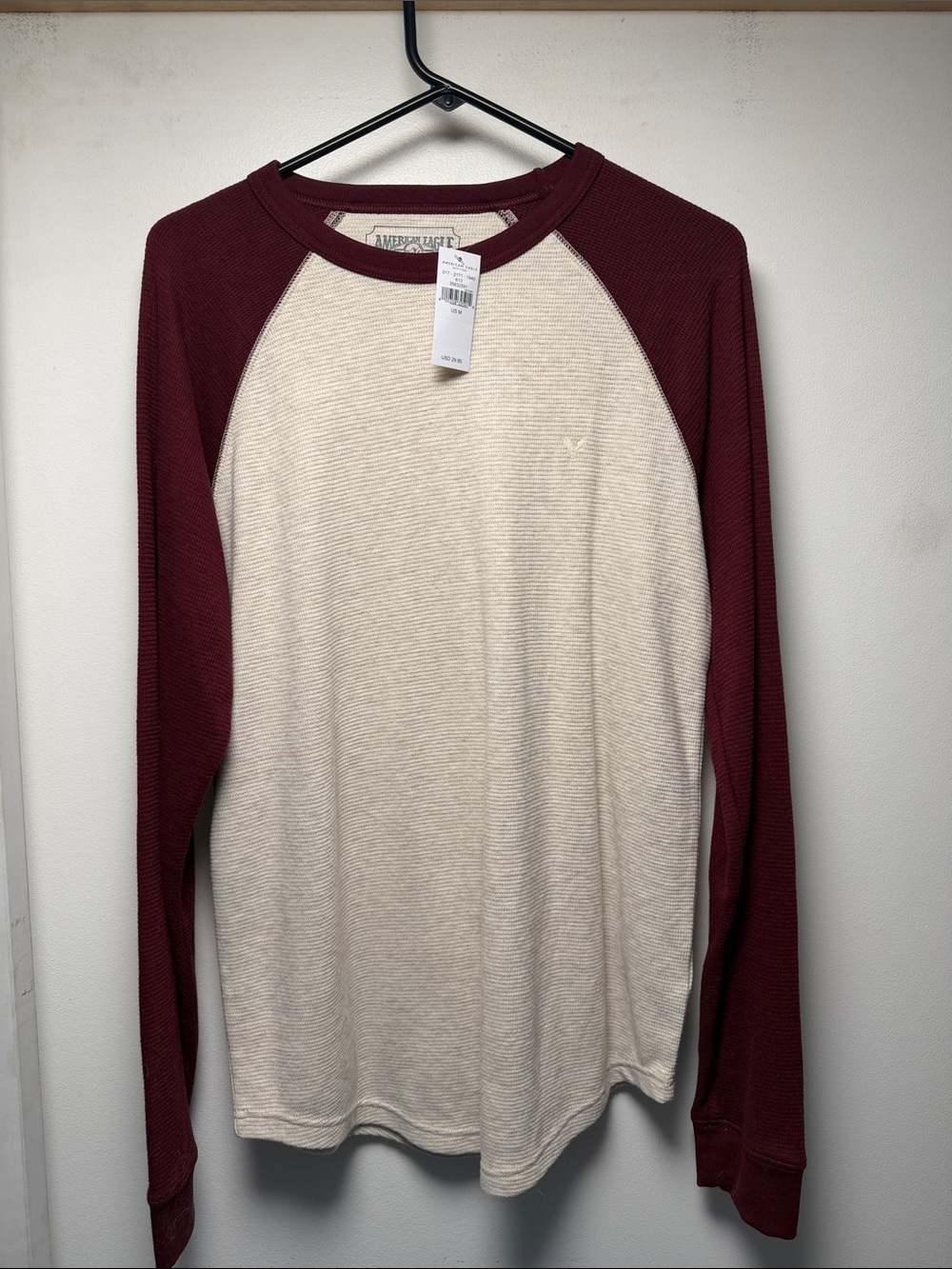 American Eagle Outfitters Two-Tone Crewneck Sweater - Burgundy and Cream